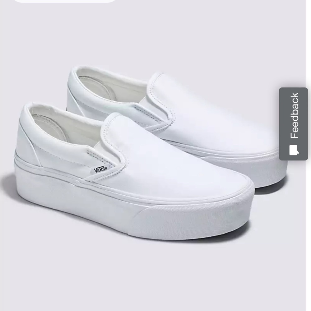 Vans white slip on canvas platforms